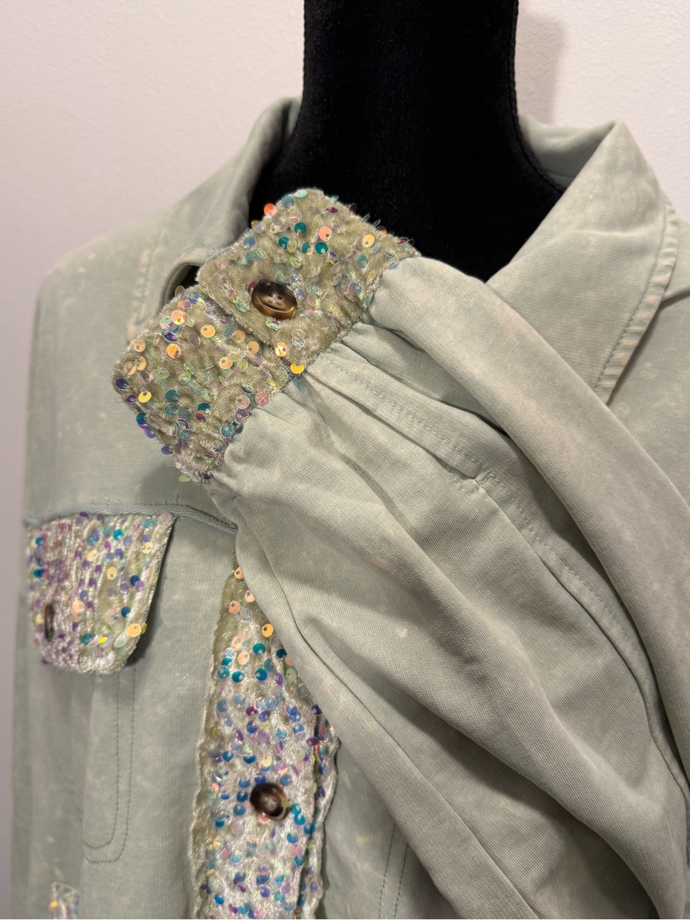 White birch Mint Green Sequin-Trim Shirt Jacket - Picture 3 of 8